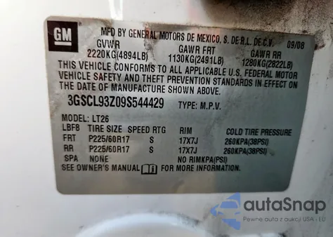 2009 Saturn Vue Hybrid z USA, uszkodzony, nr VIN 3GSCL93Z09S544429